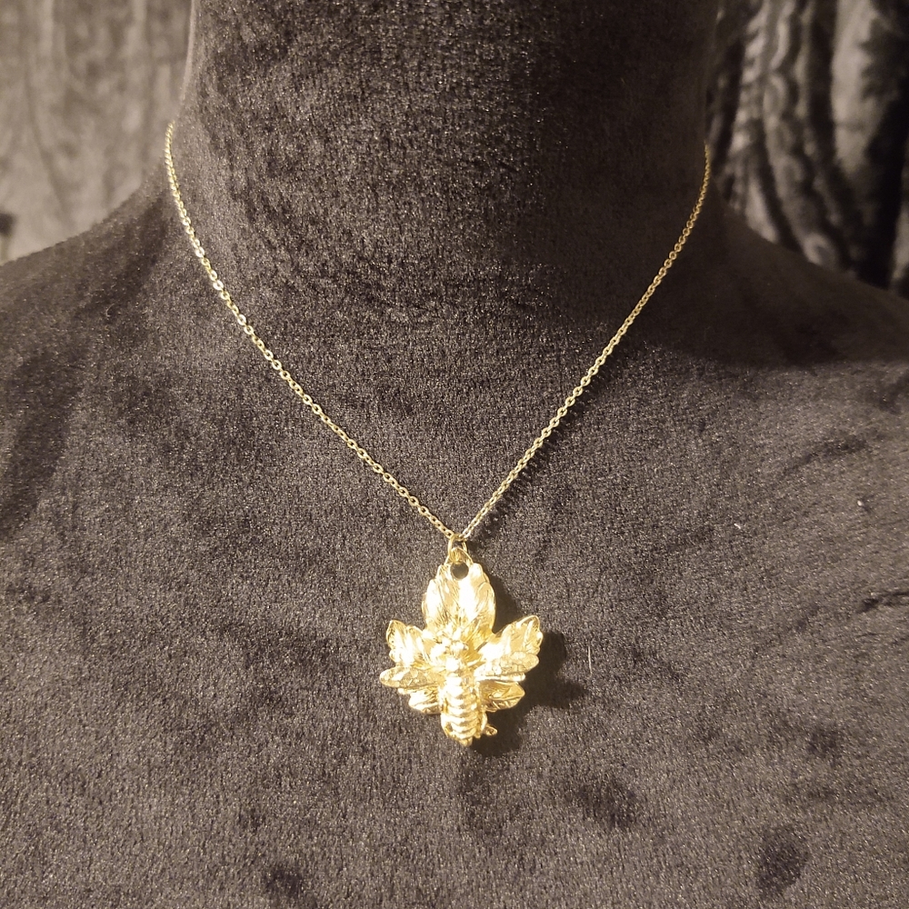 Gold bee necklace 16 in